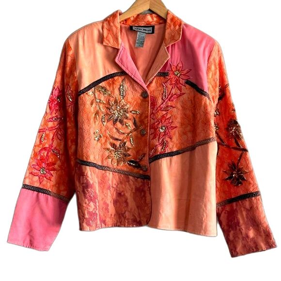 Indigo Moon Pink Jacket Embroidered Lace Sequin Embellished Velvet Sz Large Coat - Picture 1 of 8